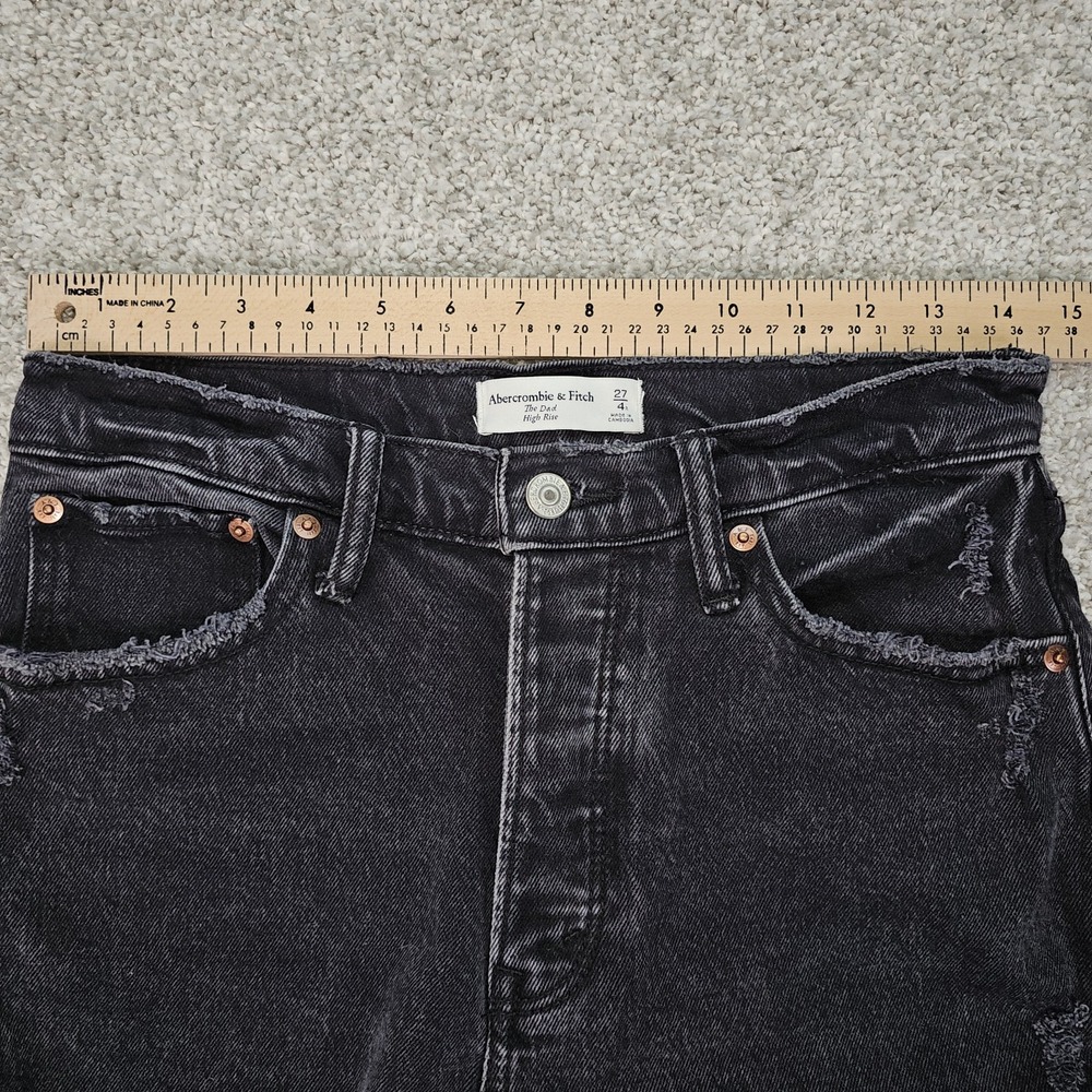ABERCROMBIE & FITCH Dad Jeans Women 29 High-Rise 4 Black Distressed Button-Fly - Picture 5 of 7